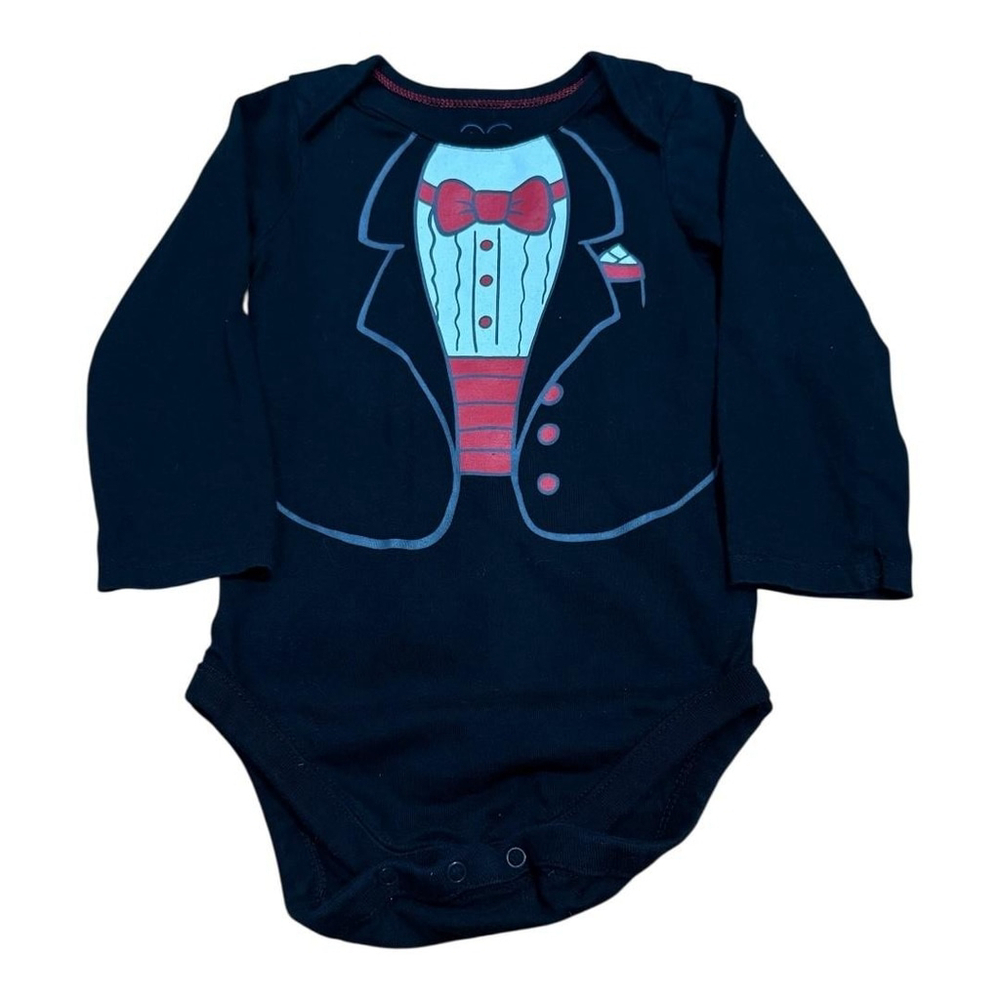PLACE Baby Tuxedo Long Sleeve Bodysuit 9-12 Months Costume Outfit Black Red